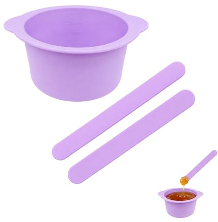 Silicone Wax Warmer Liner, Non-Stick Reusable Wax Pot Insert for Wax Warmer, Easy to Clean Silicone Wax Bowl with 2 Wax Spatulas (Purple)