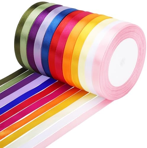 woric Nastro regalo 12 colori, 10mm*22m nastro di raso nastri colorati per rami di palma nastro per fiocchi nastri per il fai da te per Pasqua matrimonio confezione regalo decorazioni per feste