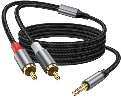 KAYQINHO 3.5mm to RCA Cable 2M, Auxiliary to RCA headphone male to male jack adapter nylon braided 1/8 audio Y cable Cord for Echo Dot, Smartphone, MP3, Tablet, Stereo Receiver, Car, Speaker.