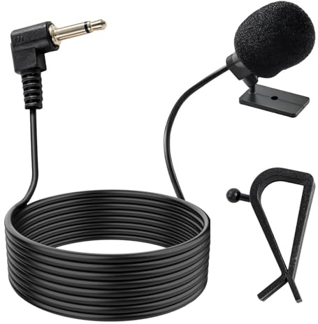 Microphone de Voiture 3,5 mm, Micro Externe pour Bluetooth Stéréo DVD Radio, Micro de Rechange avec Autocollant de Fixation, Pince en U, Plug-and-Play, Compatible avec Sony Pioneer JVC Alpine(3m)