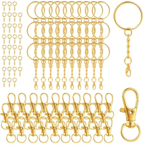 kit porte clé 90Pcs Diy Doré attache porte clé | Attache Porte avec Chaîne Mousqueton Clé Lot Crochet Porte Clef Kit Boucle Keychain pour Bijoux Support Perle Porte Clé