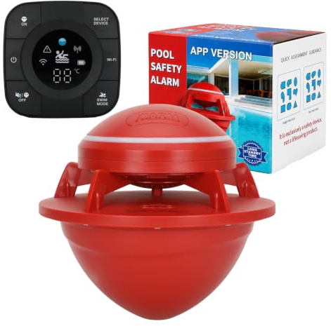 Allarme intelligente per piscina con app di allarme per piscine interrate e fuori terra, conforme ASTM F2208, allarme di sicurezza per piscina galleggiante da 110+ dB, copre 6,1 x 12,2 m, sensibilità