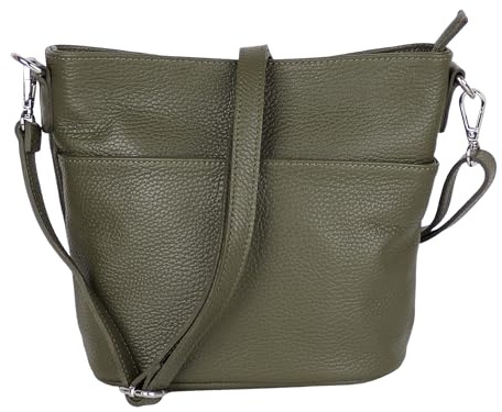 MIRROSI Damen Umhängetasche, Crossbody Bag, Echtleder I Made in Italy (1 Tasche 1 oder 2 Gurt(e)), 24x18x12cm (BXHXT) Mittelgroß (Basic Version (mit 1 Ledergurt): Khakigrün)