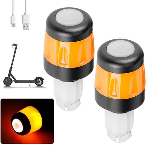 NNBWLMAEE LED Blinker E Scooter Nachrüsten Set, Wiederaufladbare Fahrrad Blinker für E Scooter, linker Lenkerstopfen für Xiaomi und Segway Ninebot, Fahrrad und E Scooter Zubehör (Schwarz und Orange)