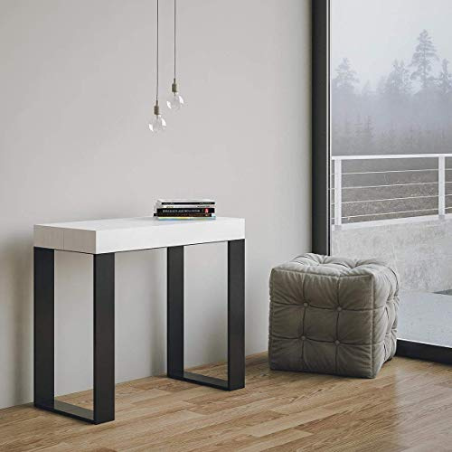 itamoby Console extensible en bois et fer H77 x 40 x 90/300 cm Tecno Blanc Frêne classique