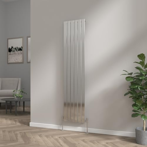 NRG 1800x408mm Vertical Flat Panel Designer Bathroom Radiator Chrome | Column Radiator, Central Heating Compatible, Mild Steel Modern Radiator, with Brackets, for Bathroom, Kitchen, Hallway