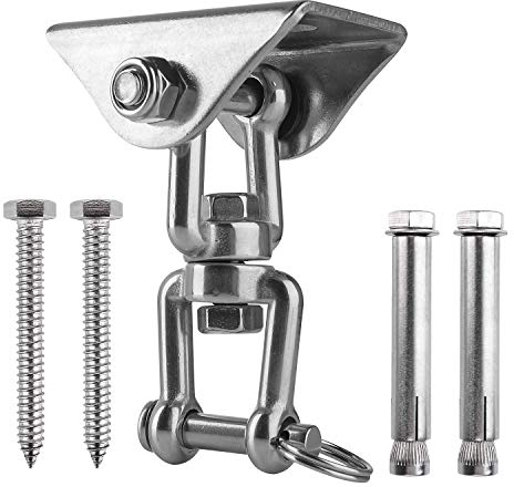 Ulikey Professionell 500KG Kapazität 360° Drehen Deckenhaken Schaukel, Abnehmbar, Schaukelhaken aus Edelstahl, mit 4 Schraube für Beton Holz Hängematte Stuhl Sandsack, Sling Trainer, Yoga, Gym