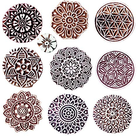 Royal Kraft Holzstempel für Blöcke Drucken auf Textil, Papier, Stoff, Ton, Keramik, Tattoo (Set von 10) MXtag0006