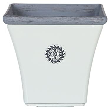 Beliani Cache-Pot Blanc et Bleu Carré 37 x 37 x 35 cm Pot de Fleurs Elégant en Fibre d'argile au Design Traditionnel Idéal pour Extérieur et Intérieur