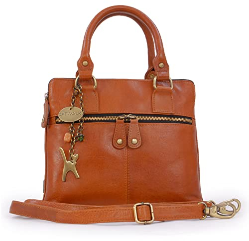 Catwalk Collection Handbags - Damen Leder Umhängetasche - Handtasche Mittelgroß - Henkeltasche mit Abnehmbarem Schultergurt - Vicky - Hellbraun