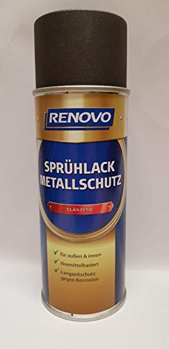 Renovo Metallschutzlack Eisenglimmer Anthrazit, Glänzend, für Innen + Außen, Lösemittelbasiert, Grundierung + Decklack in einem, 400 ml