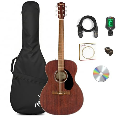 Fender CC-60S Solid Top Concert Acoustic Guitar - All Mahogany Bundle with Gig Bag, Tuner, Strap, Strings, Picks, and Austin Bazaar Instructional DVD