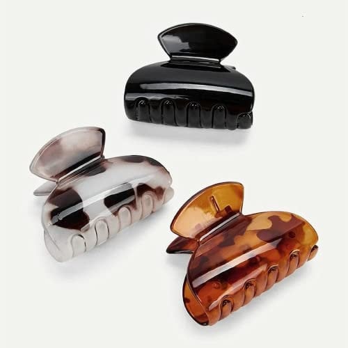 SNS Hair Claw Clips 3 Pcs Medium Size Multicolour Barrettes Jaw Clips for Women Fine Long Thick Hair Strong Hold Non-Slip Tortoise Shell Pattern Acrylic Clamps (6cm)