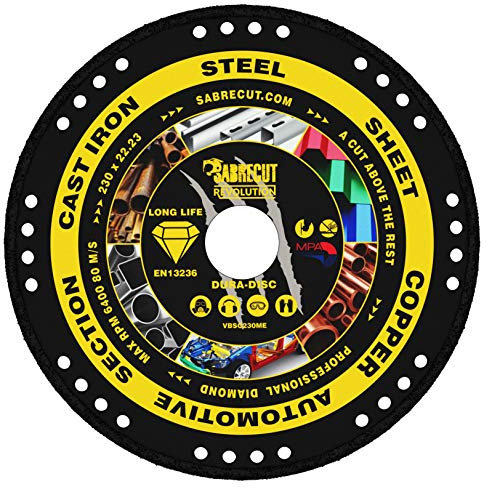 1 x SabreCut VBSC230ME 230mm (9 inch) x 22.23mm Bore Vacuum Brazed Metal Cutting Angle Grinder Circular Saw Diamond Disc Blade