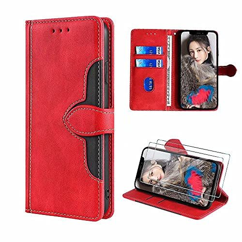 xinyunew [Cuero PU Premium Funda para Xiaomi Mi A2 Lite/Redmi 6 Pro + [2 Pack] Protector Pantalla Cristal Templado，Carcasa Funda Protectora Billetera (Rojo)
