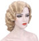REEWES Lange 1920er Perücke Fingerwellenperücke Lockige Kurze Perücke Vintage Perücken für Damen Synthetische Hitzebeständige Vollperücken Cosplay Kostüm Fancy Dress Mit Perückenmütze (Blond）
