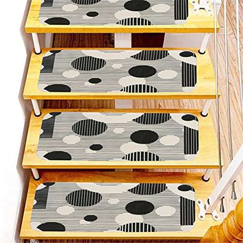 JLCP Treppenstufenstufen Schwarz-Weiss Selbstklebend Treppenläufer Für Holzstufen,rutschfeste Stufenmatten Beständig Waschbar Innen Treppenmatten,22X70cm,5PCS