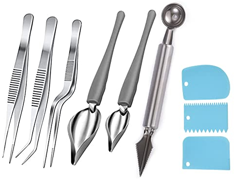 9 Pieces Decorative Spoon,Chef Art Pencil Chef Decoration Pencil Spoon,Professional Kitchen Tweezers,Design Beautiful Patterns to Decorate Your Dishes