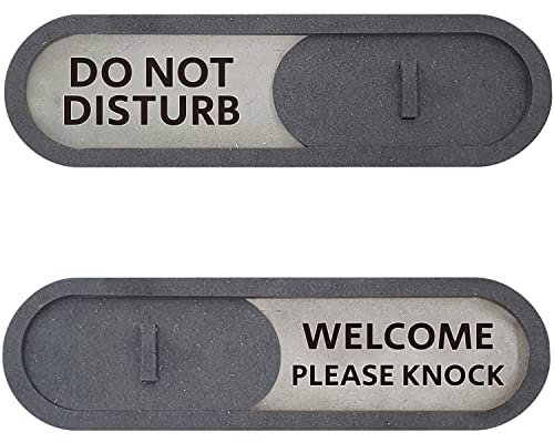 GEEKBEAR Do Not Disturb Welcome Slider Door Sign for Home Office - Premium MDF, 7.5 x 2.2 in (Gray)