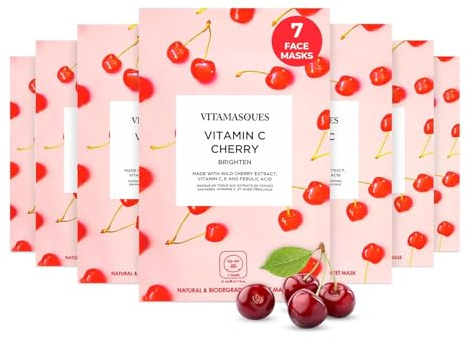 Vitamasques Korean Collagen Hydrating Face Mask Set – Vegan Face Masks Skincare Sheet with Lychee & Hyaluronic Acid, 7 Pack Moisturising Masks for Firming, Plumping & Healthy Glow