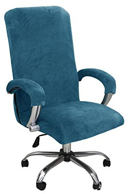 LIFEDX Housse de Chaise de Bureau avec Accoudoir Peluche Velours Couleur Unie,Housse pour Chaise Tissu élastique Amovible et Résistante pour Fauteuil de Bureau Rotatif Chaise,Peacock Blue,XL