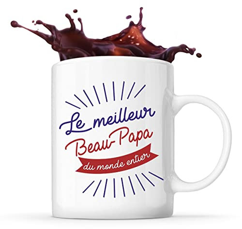 Planetee Tasse blanc Meilleur du Monde entier Beau-Papa | Mug original pour beau père idéal pour cadeau de noël et anniversaire