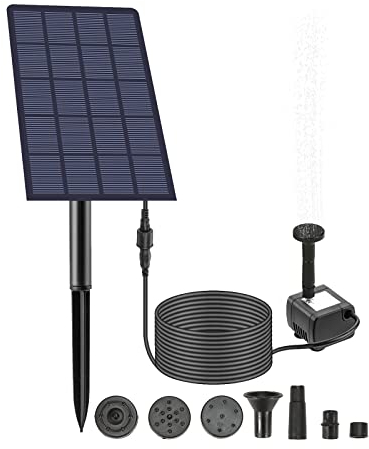 Ailgely Fuente Solar 2.5W Fuente de Jardín Solar, Bomba Solar Agua con 4 boquillas, 160L/H, Bomba de Estanque Solar para baño de pájaros, pecera, Decoración del Jardín