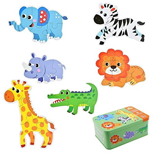 GIGIIS Kinderpuzzle Spielzeug Holzpuzzle Puzzle Kinder Tiere Montessori Kinderspielzeug ab 1 2 3 4 5 Jahre Kinder Puzzles mit Kasten zur Aufbewahrung Geschenke für Jungen Mädchen