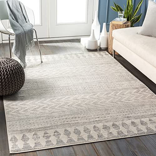 Livabliss Oslo Teppich Wohnzimmer Boho, großer Teppich Schlafzimmer 120x170 cm - Teppich für Esszimmer mit geometrischem Muster, Skandinavischer Wohnzimmerteppich modern in Weiß und Grau