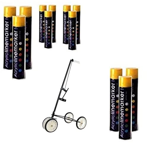 12x Yellow Floor Line Marker Spray Paint & 1x 4 Wheel Line Marker Spray Paint Applicator.For Schools, Sports Surfaces, Industrial marking,Safety Marking (Yellow Aerosols x12 & x1 4 Wheel Applicator)