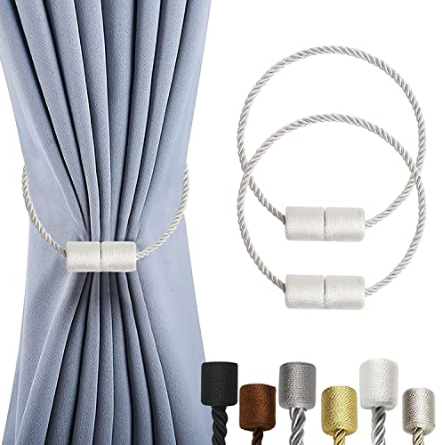 OCIOLI Set de 2 Attaches de Rideau magnétiques fixateur de Rideau Attaches de Rideau Support Attaches de Rideau câble d'acier épaissi (Blanc)