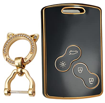 KUNIO Coque de clé de Voiture pour Duster Captur Clio 4 Logan Megane 1 2 3 Koleos Scenic Carte clé de Voiture en TPU avec Porte-clés 4 Boutons C Noir