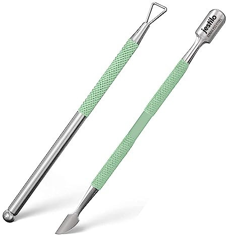 Jestilo Stainless Steel Cuticle Pusher and UV Gel Nail Polish Remover [Pack of 2] Cuticle Remover & Trimmer | Nail Art Tools Scraper and Cleaner (Green)