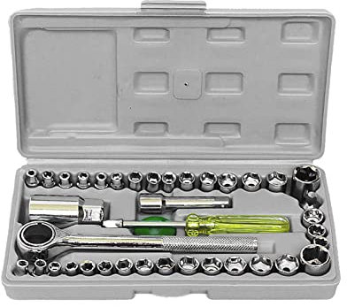 OUSIKA Wrench socket, 40pcs Wrench & Socket Tool Kit 40-Piece 1/4'' and 3/8'' Drive Socket Wrench Set Metric and SAE Combination Socket Wrench Drive Socket Set with Reversible Ratcheting Wrench with T