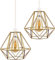 DC VOLTAGE Rautenförmige Anhänger-Deckenleuchte, Lampenschirm, Käfig, elegant, dekorativ, für Restaurant, Bar, Geschäfte, Kleidung, Hängelampe, E27 (Gold 2er-Pack)