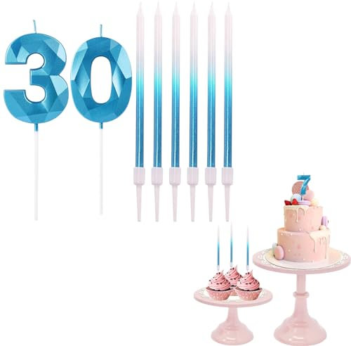 YAAVAAW 30th Birthday Candles Blue Number 30 Candles for Birthday Cake with Blue Long Candles, Blue 30 Candles for Cake Birthday Cake Topper Decorations for Men Birthday Party