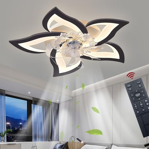 69CM Ventilatore da soffitto con illuminazione e telecomando Dimmerabile, LED 50W Lampada da soffitto per ventilatore per Soggiorno Sala da pranzo Luce, Nero