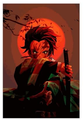 FrySky Tanjiro Demon Slayer Kimetsu No Yaiba Poster 4 Leinwand Poster Wandkunst Dekor Druck Bild Gemälde für Wohnzimmer Schlafzimmer Dekoration ungerahmt 30 x 45 cm