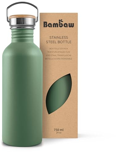 Bambaw Edelstahl Trinkflasche 750ml, Nicht-isolierte Trinkflasche Grün, Trinkflasche Nachhaltig, Trinkflasche Outdoor – Sableigrün