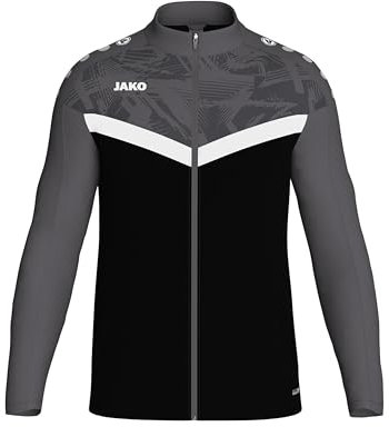 JAKO ICONIC Unisex Polyesterjacke Gr. S Schwarz/Anthrazit - Atmungsaktive Trainingsjacke Herren und Damen im modernen Design, 100% recyceltes Polyester