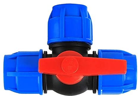 Pushfit-Kugelhahn, 1 Stück Kugelhahn, 1/2 Zoll, 3/4 Zoll, 1 Zoll, 2 Zoll Dreiwege-Kugelhahn aus Kunststoff, T-Typ PE-Schnellverbindungsrohr-Schnellverbinder 20/25/32/40/50/63 mm (Farbe: Blau, Größe: 2