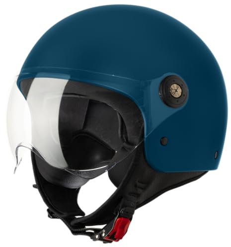 VINZ Duoro Roller Helm Jet Helm Mopedhelm Herren und Damen | in Gr. XS-XXL | Jethelm mit Visier | ECE 22.06 Zertifiziert | Motorradhelm | Erhältlich Blau