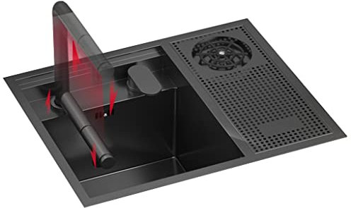 Fregadero Negro De Acero Inoxidable De Un Solo Tazón, Fregadero Pequeño Oculto, Fregadero Para Caravana Con Tapa, Lavadora De Tazas, Fregadero De Cocina Pequeño De Un Solo Tazón, Fregadero Incorporad