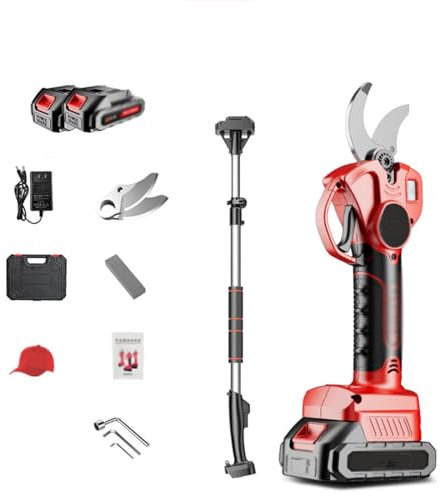 QmEna Cesoie elettriche da potatura, Forbici elettriche per Alberi da frutto, potatrice a Batteria con Asta di prolunga da 2,1 m, Lame SK5, Diametro di Taglio 40 mm, Schermo LCD B