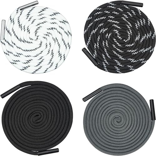 4 Pcs Universal Replacement Drawstring Cord, 162cm Long Encrypted Cotton Rope with Durable Metal Tips Drawstring for Hoodies Sweatpants Jackets & Bags, 4 Colors and Styles for Versatile Fashion Needs
