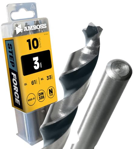10x Spiralbohrer Step Force Ø3.0 mm - HSS-G DIN 338 für Stahl, Baustahl, Alu, Buntmetalle AMBOSS WERKZEUGE® Bohrer Bleche, Profile - Sechskant f. Bohrmaschine, Akkubohrer, Standbohrmaschine