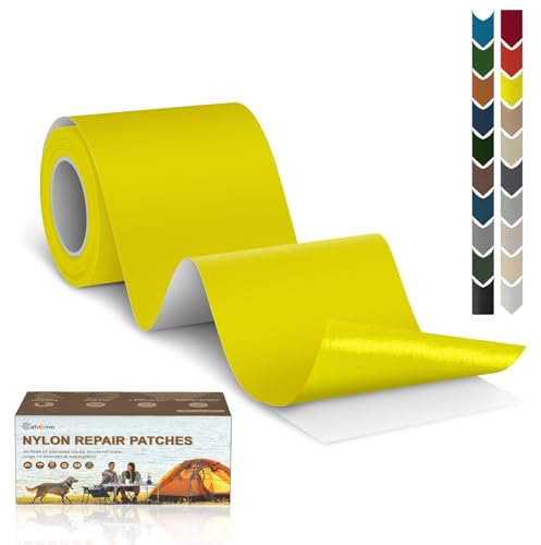 Cahomo Nylon Reparatur Patches, 7.6x200 cm Selbstklebender Wasserdichte Reparatur Patch, Daunenjacke Flicken Reparaturset,Nylon Flicken Selbstklebend, für Jacken, Zelte, Daunenjacke-Gelb