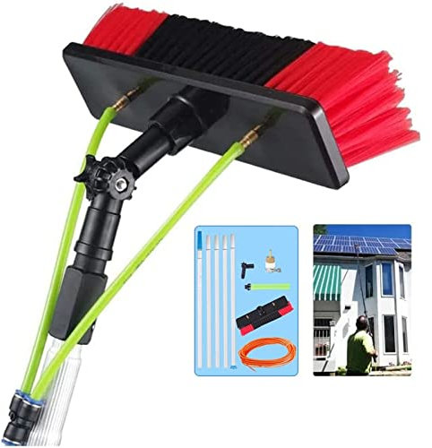 8m/26.5ft Water Fed Telescopic Window Cleaning Pole Extendable Cleaning Brush, Hose Fed Extendable Extended Window Cleaner Brush Tool Kit(30cm Brush 8m pole)