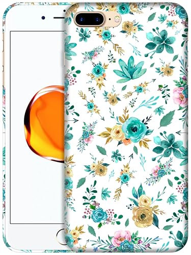 GlamCase for iPhone 7 Plus / 8 Plus, iPhone 7 Plus / 8 Plus Case - Teal Floral Pattern Printed Slim & Sleek Cute Plastic Hard Protective Designer Back Case/Cover for iPhone 7 Plus / 8 Plus