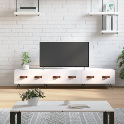 Meuble TV Blanc 150x36x30 cm Bois d'ingénierie,Meuble TV Moderne en Bois Blanc 150 cm avec Rangement Ameublement et Décoration, Meubles TV